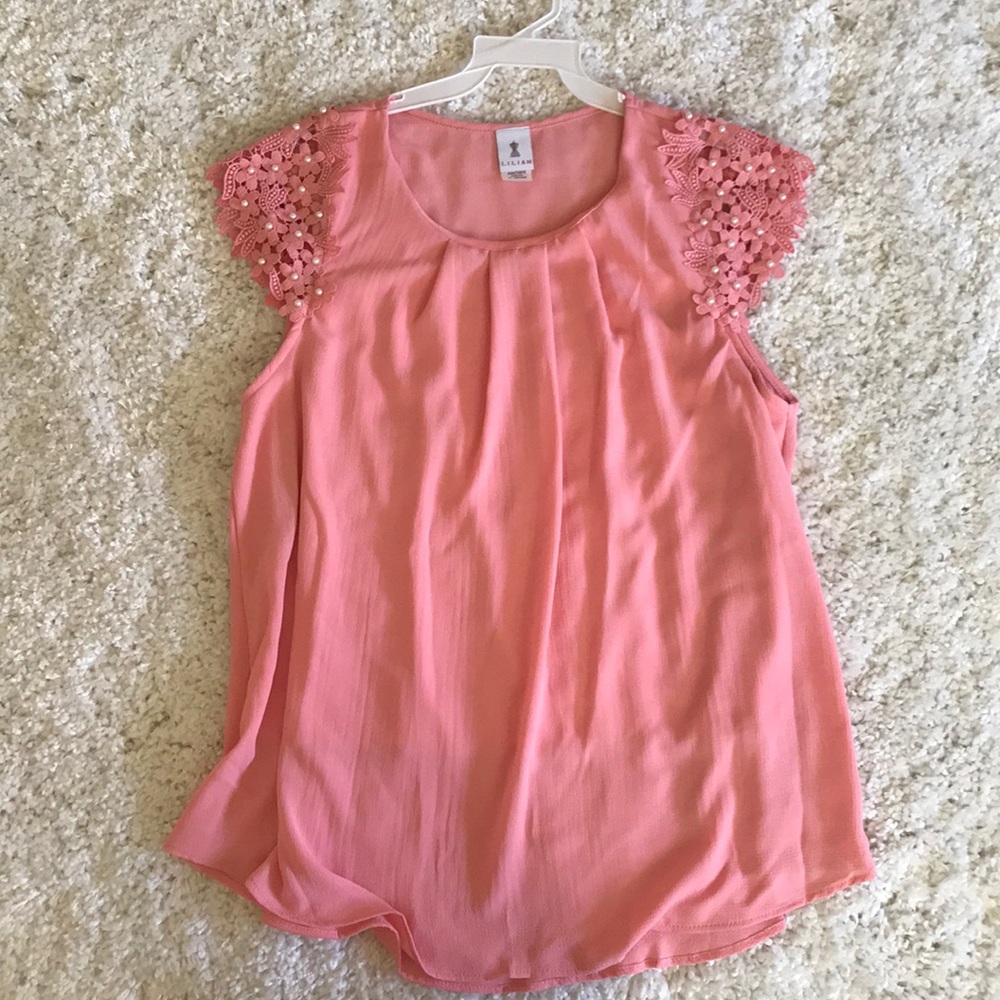Coral Blouse with Shoulder Detailing